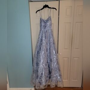 Long Blue Prom Dress with Sequin and Lace